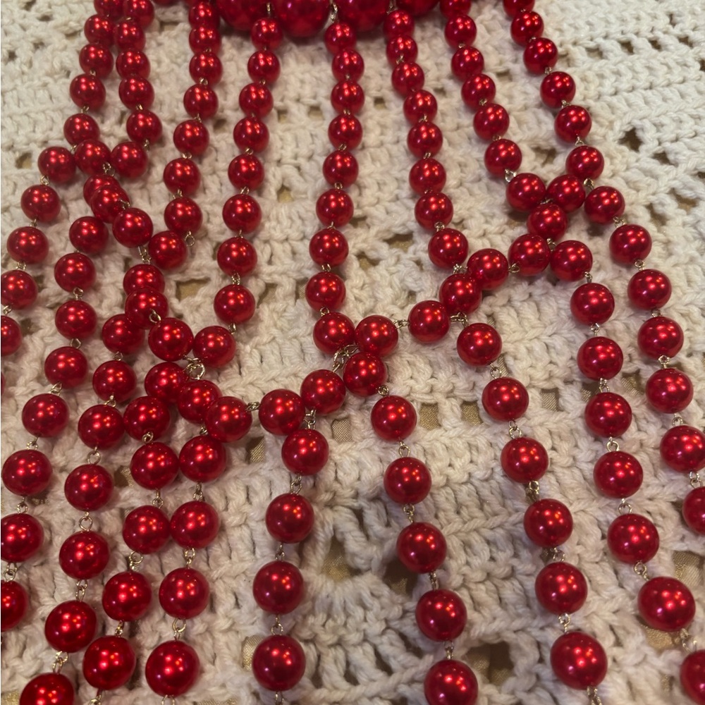 Sassy Jones Diamonique Body Chain Vibrant Red Beaded Necklace New